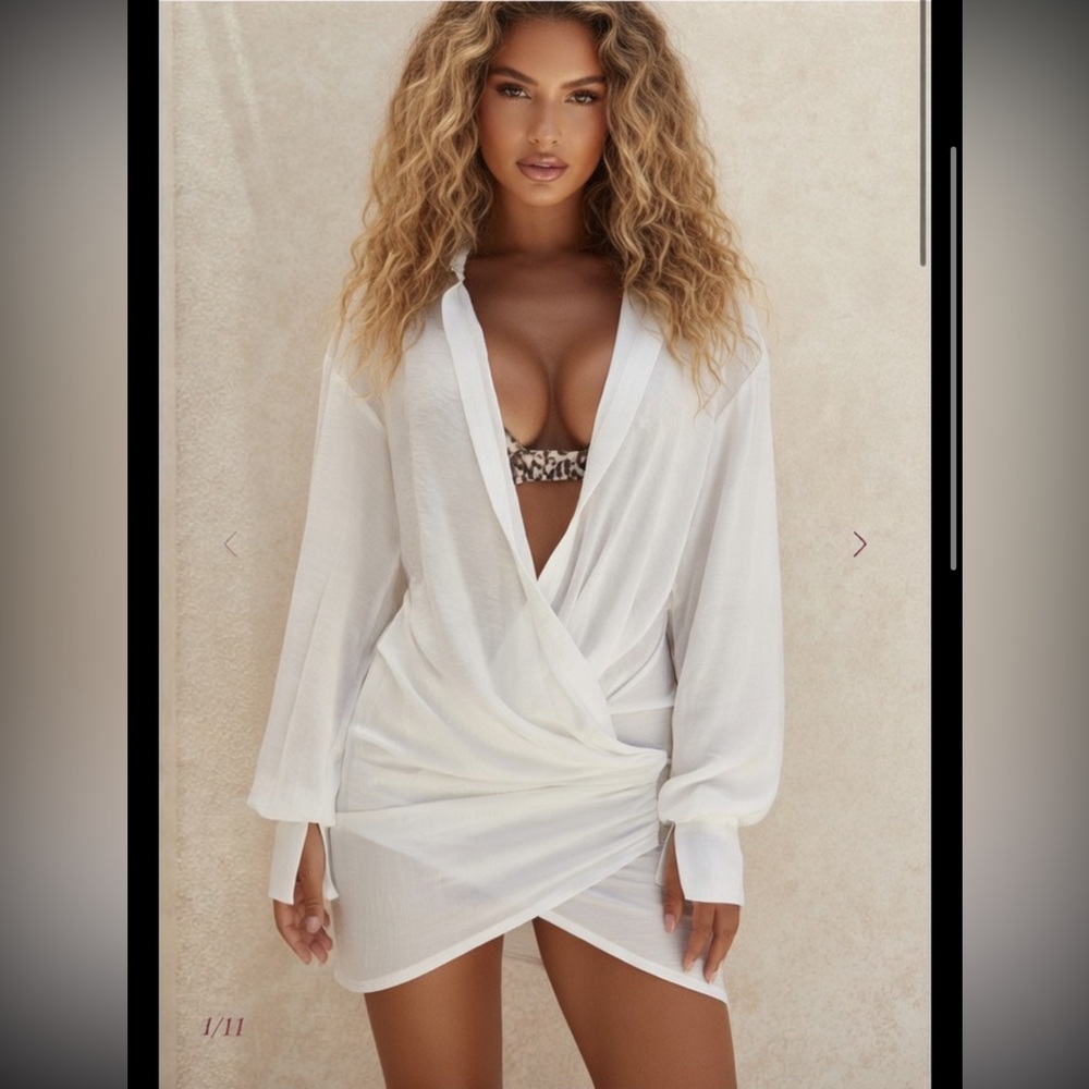 House of CB ‘CARYS’ White Draped Shirt Dress/Small US4-6 $179